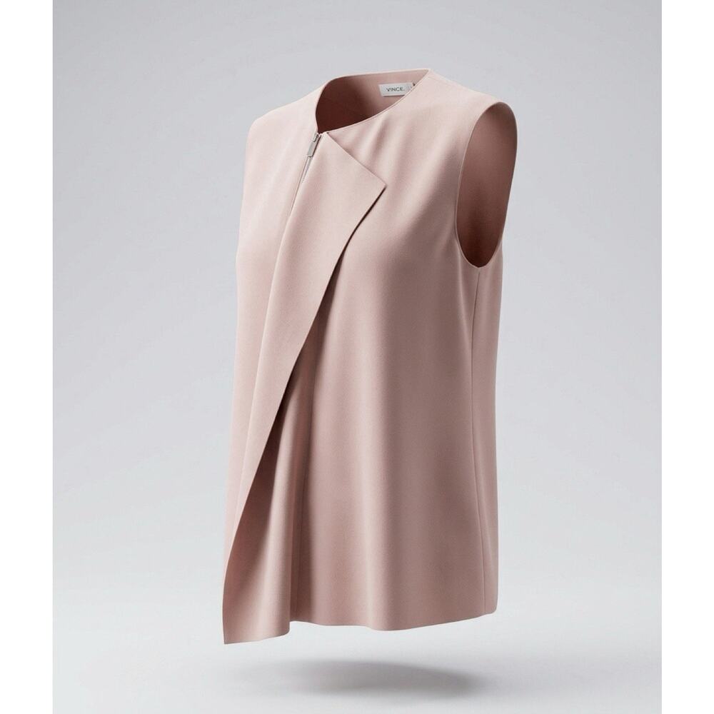Vince Pink Solid Woven Polyester Sleeveless Round Neck Zip Front Blouse XL